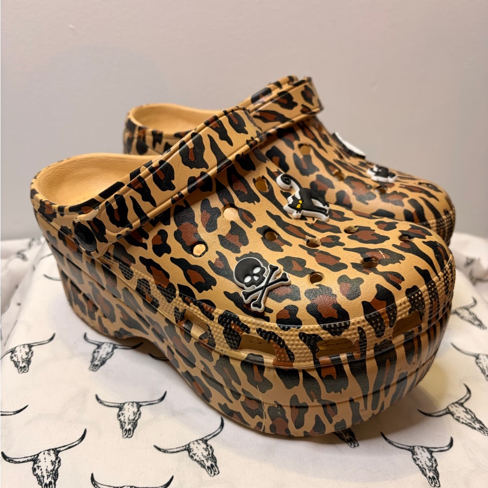 Leopard Print Platform Clogs with Charms